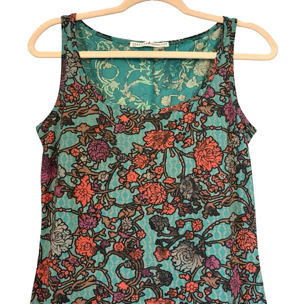 Peruvian Connection Art Nouveau Pima Cotton Tank Maxi Dress, Sz S - Picture 11 of 13